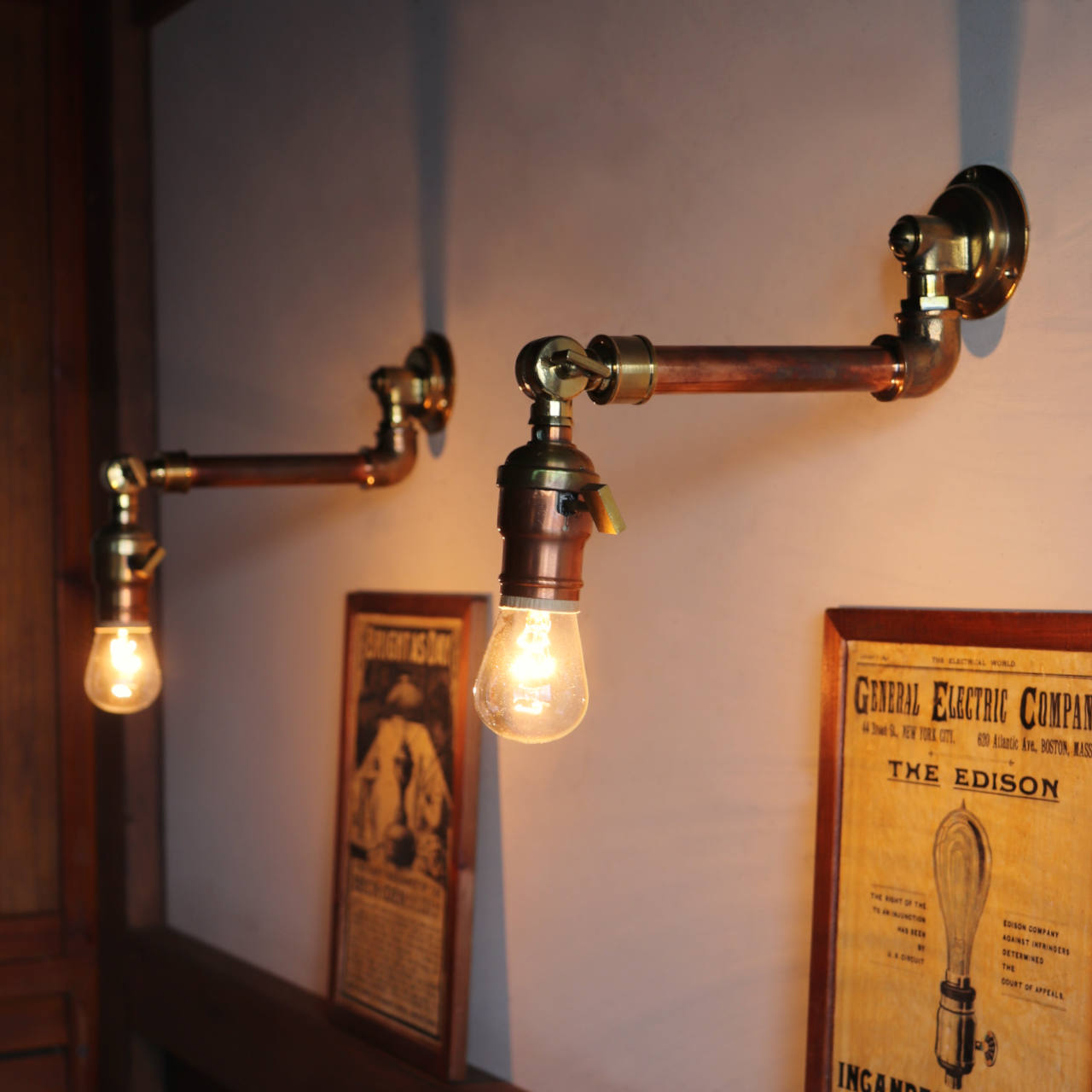 工業系壁掛け照明｜真鍮製アンティークソケット＆銅製配管