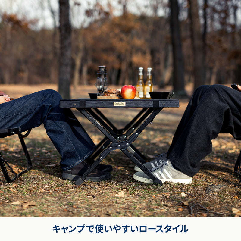 室内使用美品】ハイランダー ウッドロールトップテーブル90 & ペアマグ