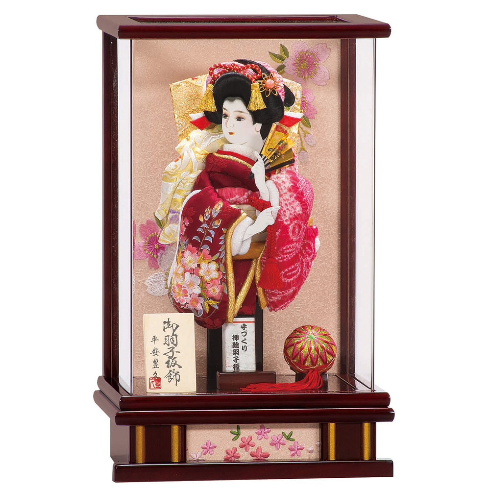 羽子板アクリルケース入り飾りセット【P6803】 春めいた桜刺繍の豪華