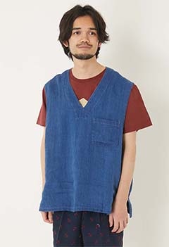 インディゴリネン ハイカウントツイル プルオーバーベスト | BLUE BLUE