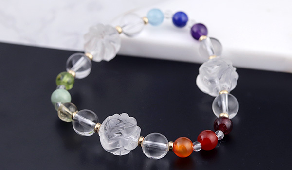 守り神ブレス【九尾の狐】（水晶［九尾の狐彫り］・アメジストAA