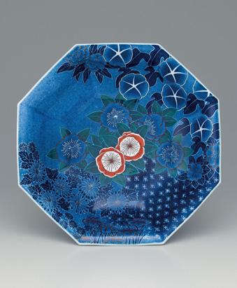 色絵吹墨墨はじき四季花文額皿｜十四代今泉今右衛門｜今右衛門