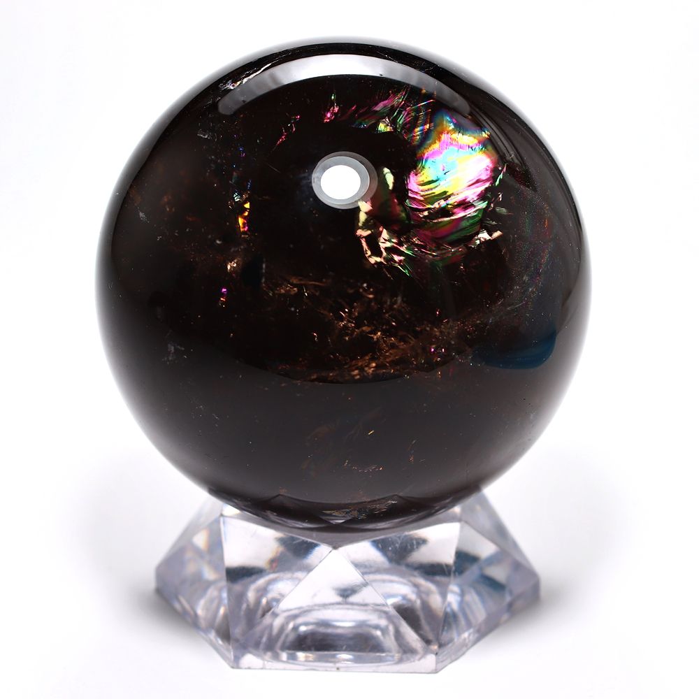 天然スモーキークォーツ丸玉/レインボー水晶スフィア（直径89.8mm