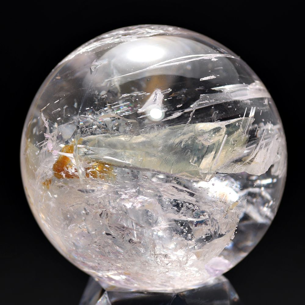 希少！]ブラジル産水入り水晶丸玉/リモナイト内包アメジスト共生