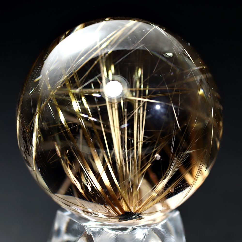 高品質]ブラジル産ゴールドルチルクォーツ丸玉/スフィア（球体直径40.6