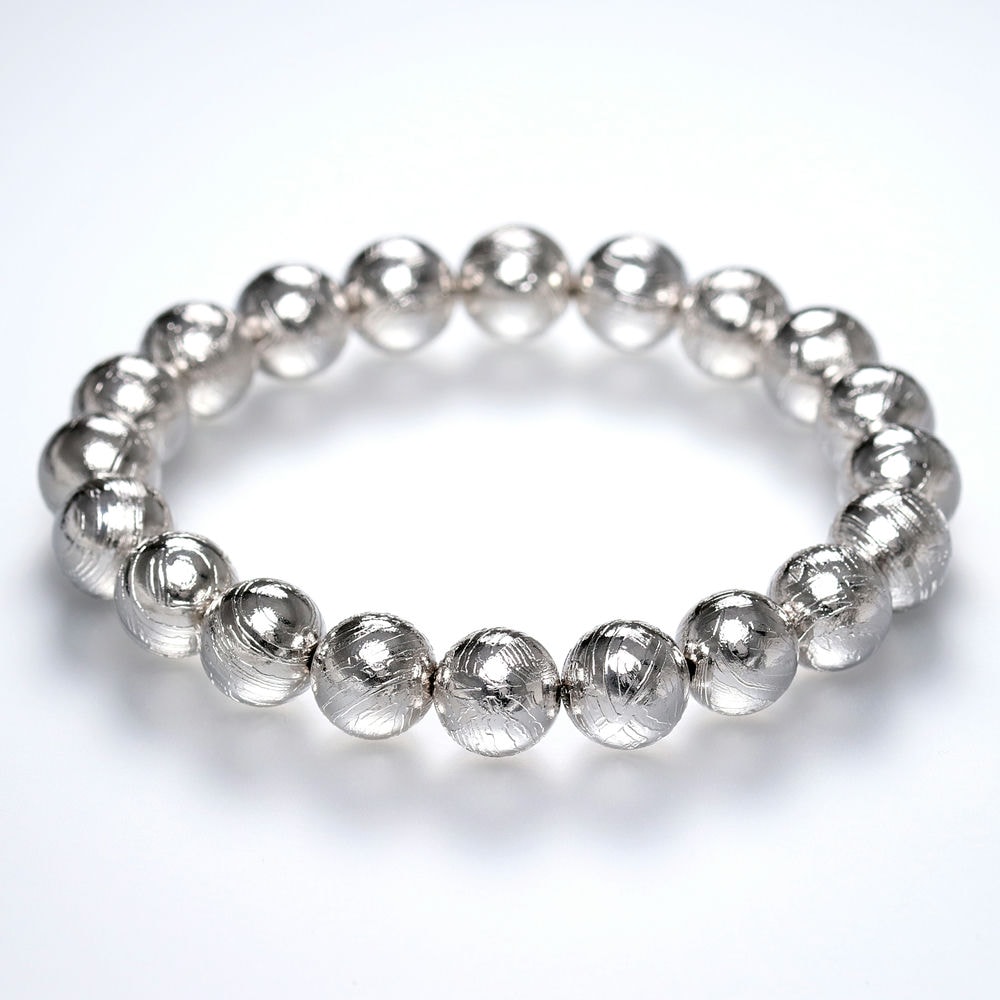ナミビア共和国産]ギベオン隕石ブレスレット（約10mm玉/シルバーカラー