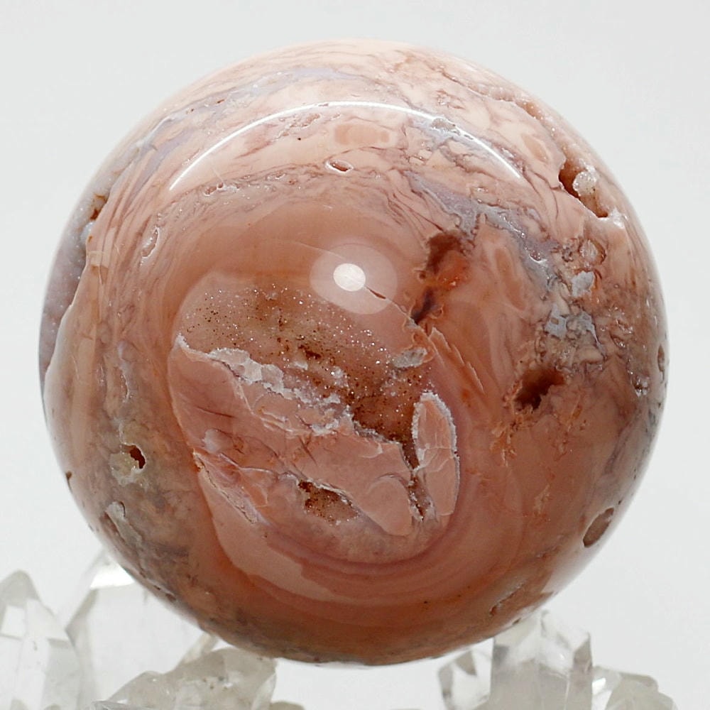 マダガスカル産]ピンクフラワードゥルージーアゲート丸玉/瑪瑙スフィア