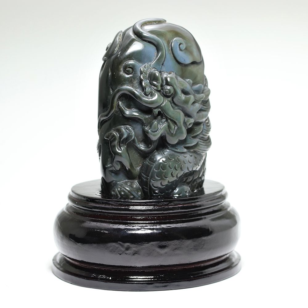 高品質]メキシコ産レインボーオブシディアン黒曜石/(辰)龍彫刻（全高約