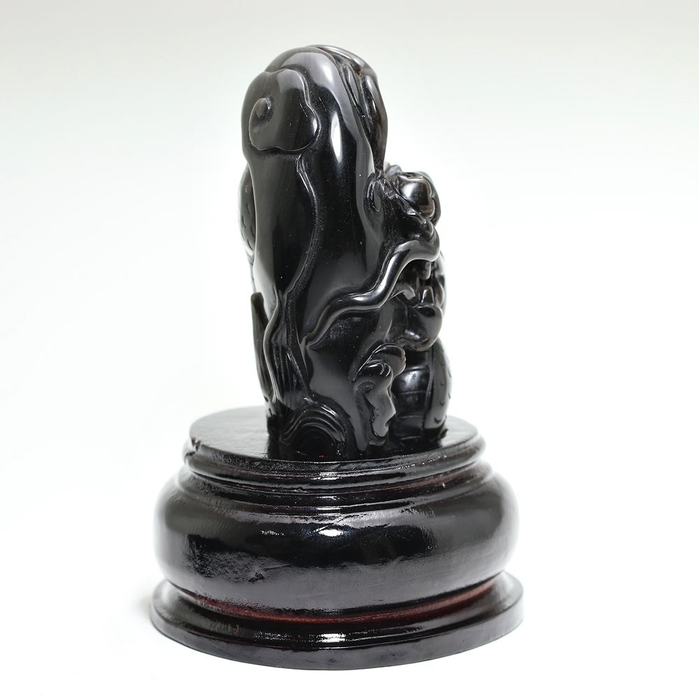 高品質]メキシコ産シルバーオブシディアン黒曜石/(辰)龍彫刻（全高約