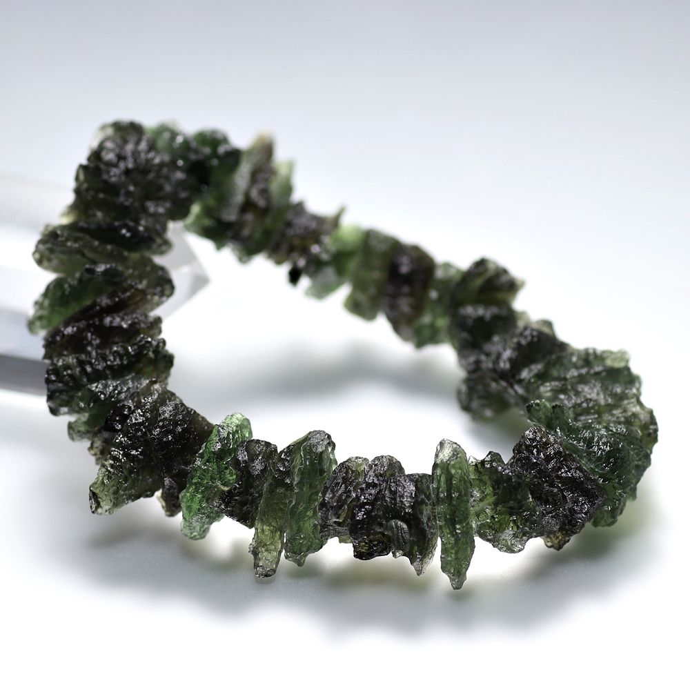 高品質]天然モルダバイトブレスレット/原石ビーズ（約10.6-21.2mm