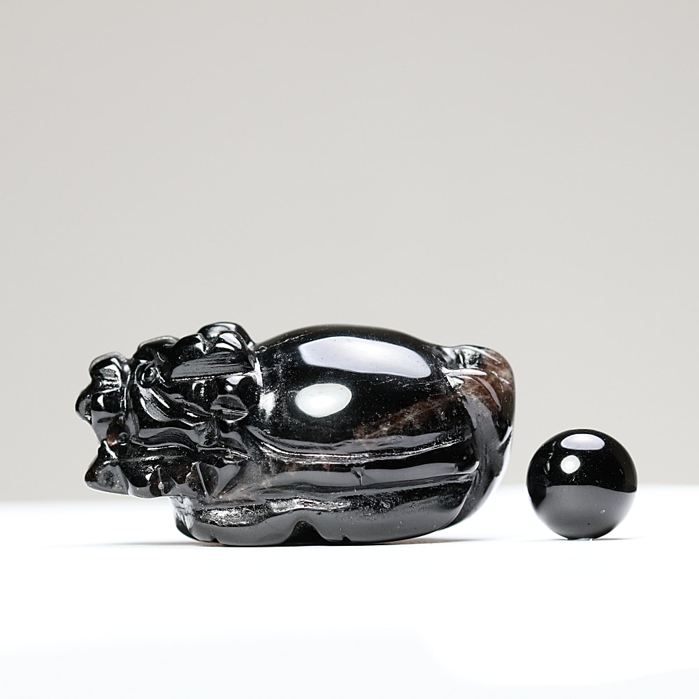 中国/山東省産]モリオン彫刻/天然黒水晶（龍亀/ロングイ） - 埼玉県