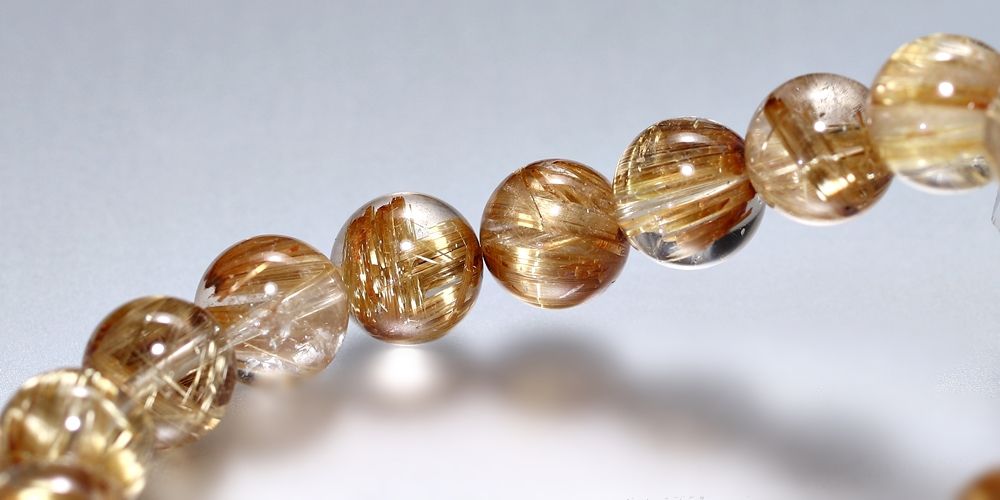 高品質++]タイチンゴールドルチルクォーツブレスレット（約10mm玉