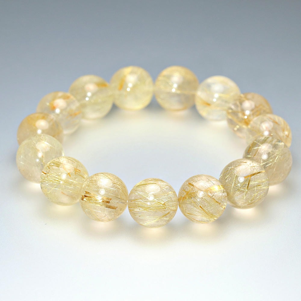 高品質]ゴールドルチルクォーツブレスレット（約14.5mm玉） - 埼玉県
