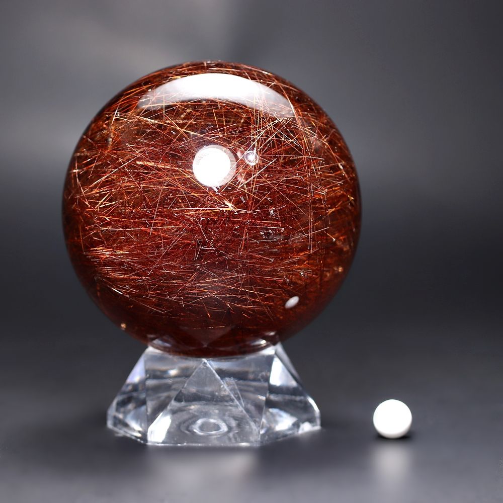 高品質]ブラジル産オレンジレッドルチルクォーツ丸玉/スフィア（直径