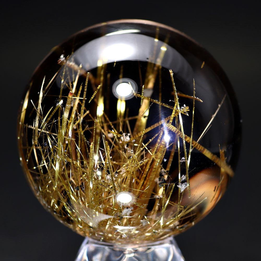 トップクォリティ]ブラジル産タイチンルチルクォーツ丸玉/スフィア