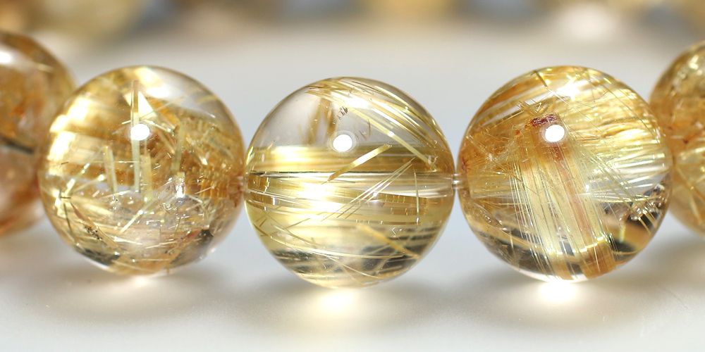 トップクォリティ]ゴールドルチルクォーツブレスレット（約13.5mm玉