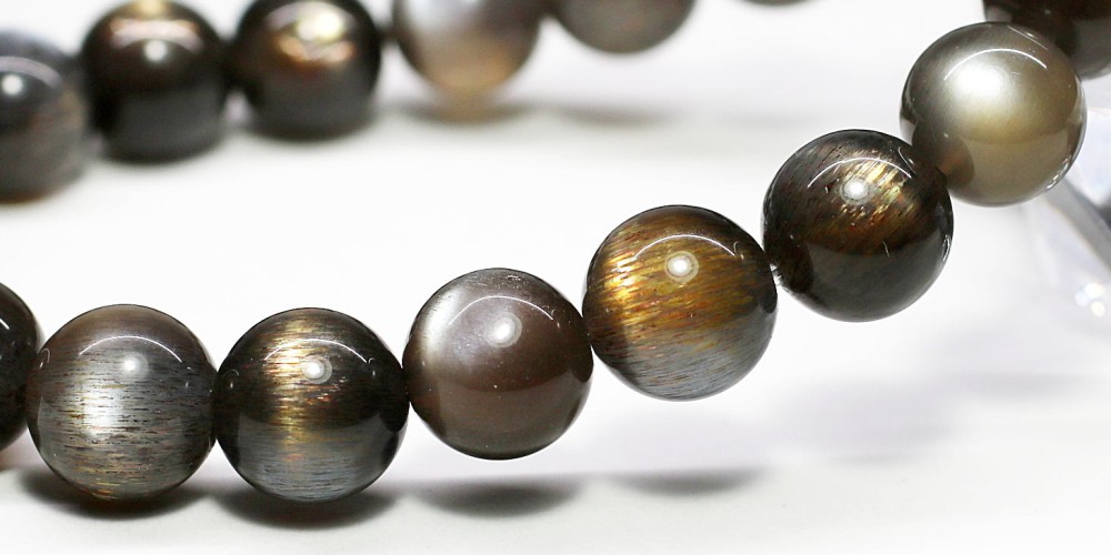 高品質++]ブラックサンムーンストーンブレスレット（約10mm玉） - 埼玉