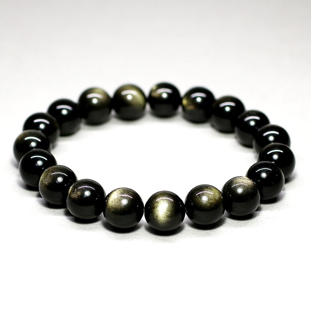 高品質]ゴールデンオブシディアンブレスレット/黒曜石（約12mm玉