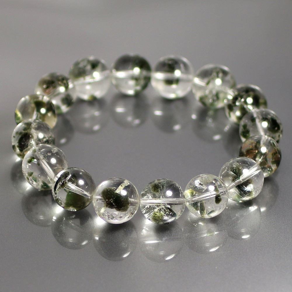 希少・高品質++]グリーンマイカインクォーツブレスレット（約13mm玉