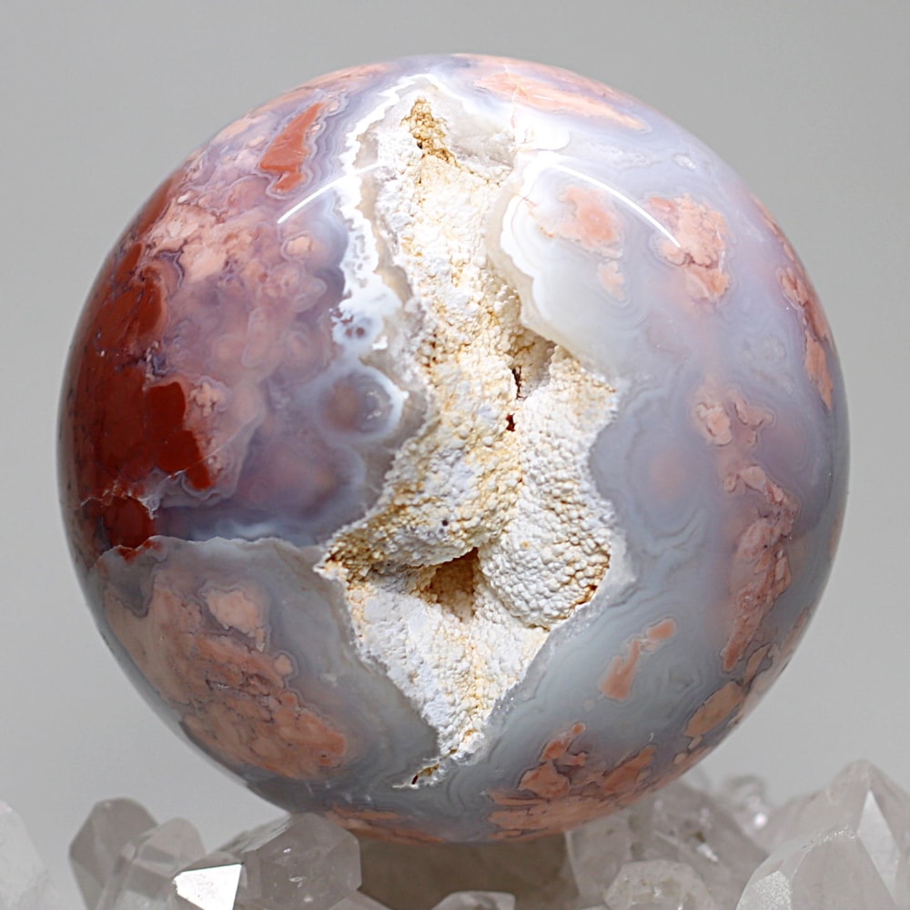 マダガスカル産]ピンクフラワードゥルージーアゲート丸玉/瑪瑙スフィア