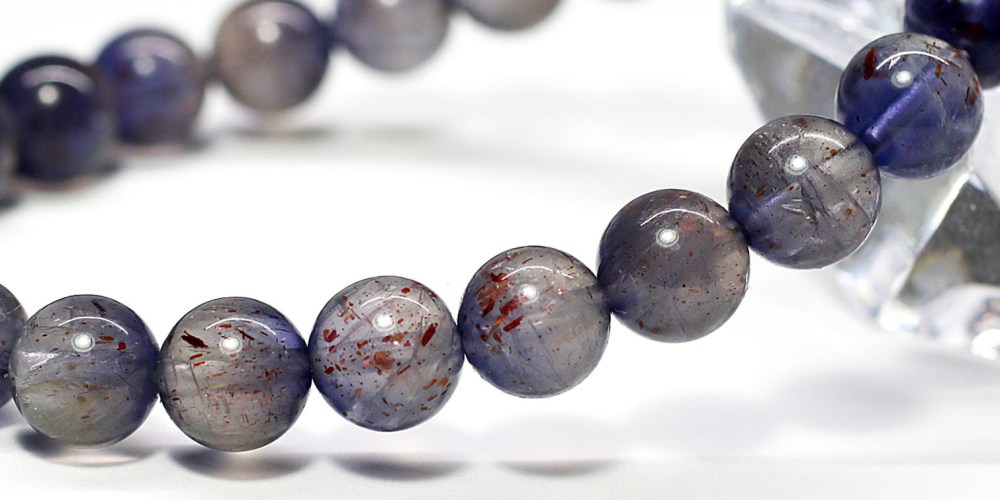 高品質]アイオライトサンストーンブレスレット（約8mm玉・クリアー