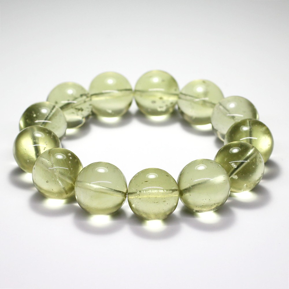 トップクォリティ]天然リビアングラスブレスレット（約17mm大玉