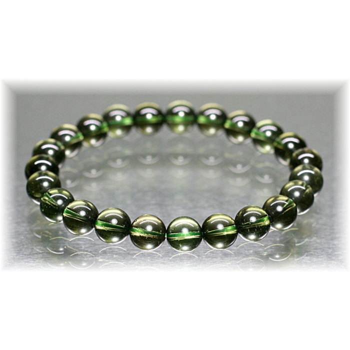 高品質]天然モルダバイトブレスレット（約8mm玉・鑑別書付） - 埼玉県