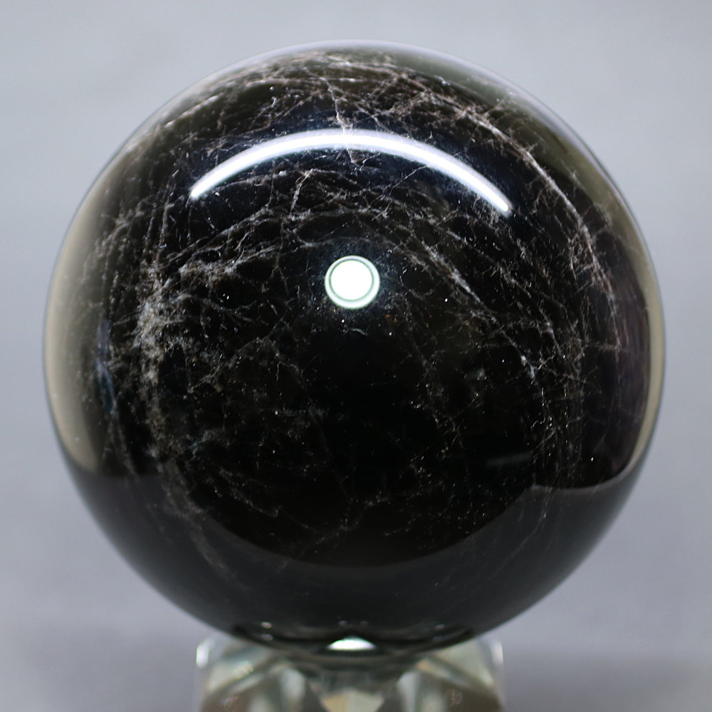 山東省産]モリオン丸玉/天然黒水晶スフィア（直径約100mm） - 埼玉県