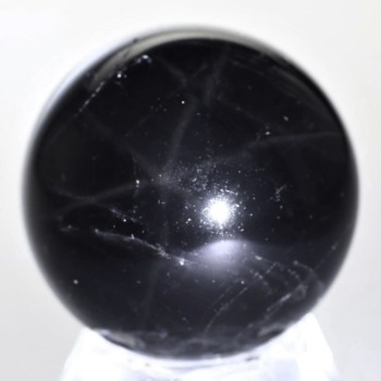 山東省産]スターモリオン丸玉/天然黒水晶スフィア（直径32.7mm