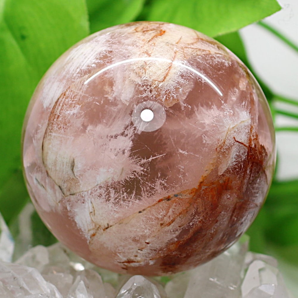 高品質]セリサイトインスターディープローズクォーツ丸玉/スフィア
