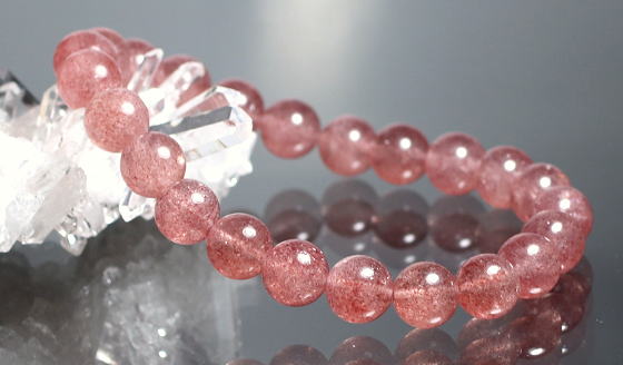 高品質]ピンクマイカインクォーツブレスレット/モスコバイト（約8mm玉