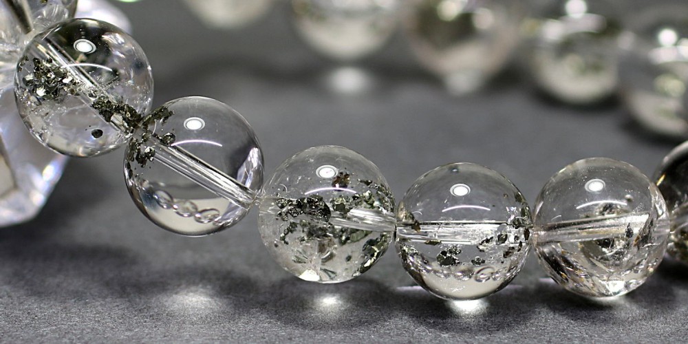 高品質++]パイライトインクォーツブレスレット/黄鉄鉱（約12.5mm玉