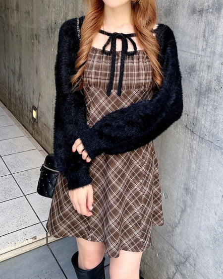 2／25 2時までの限定価格】【WEB限定】フェザーボレロニット＋チェック