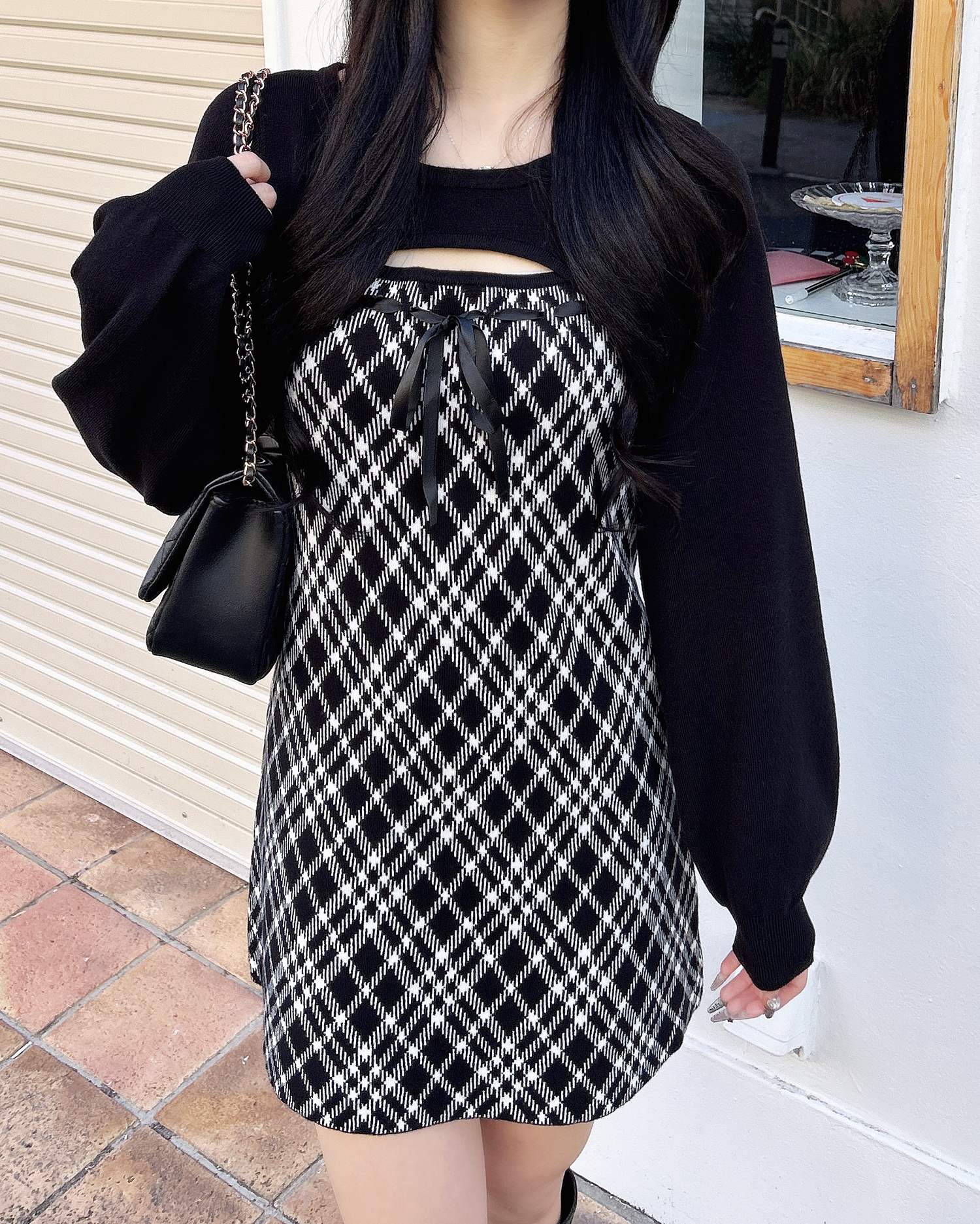 デコルテオープンチェック柄切替ニットワンピース｜INGNI(イング) 公式