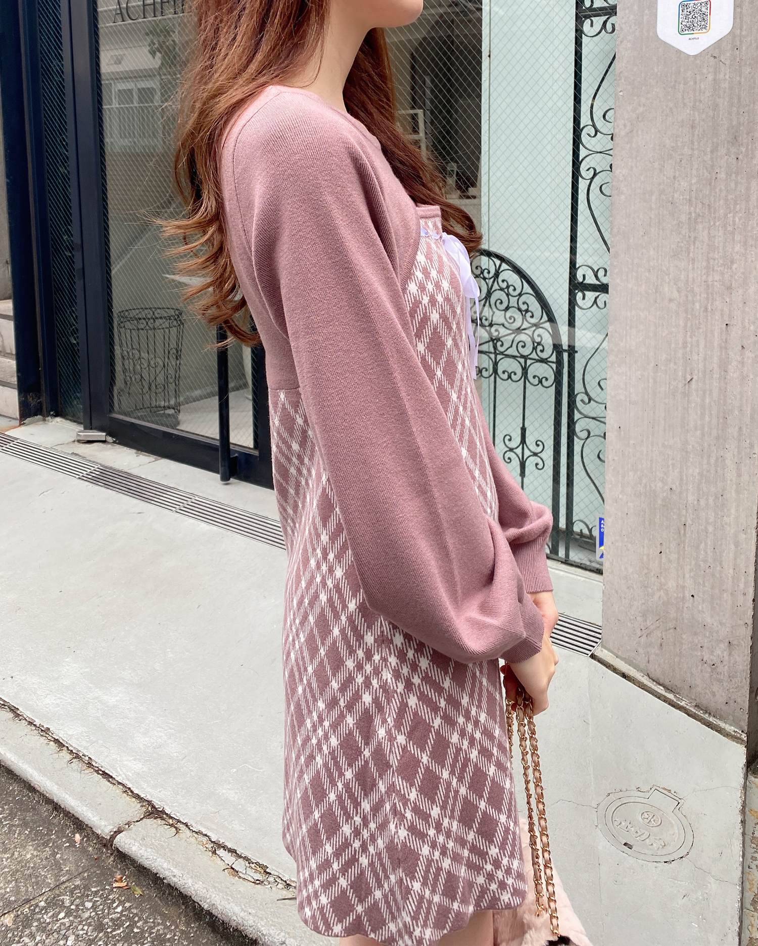 デコルテオープンチェック柄切替ニットワンピース｜INGNI(イング) 公式