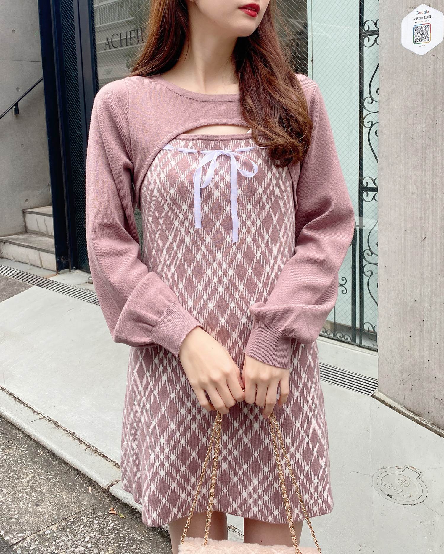デコルテオープンチェック柄切替ニットワンピース｜INGNI(イング) 公式