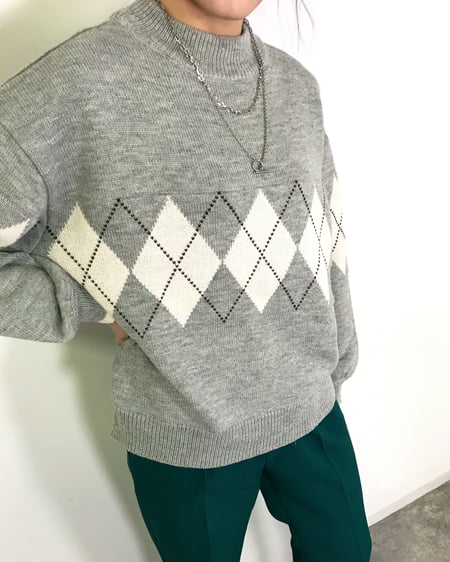 コーディネート アーガイル柄ニット,【WEB限定】シルバーチェーン