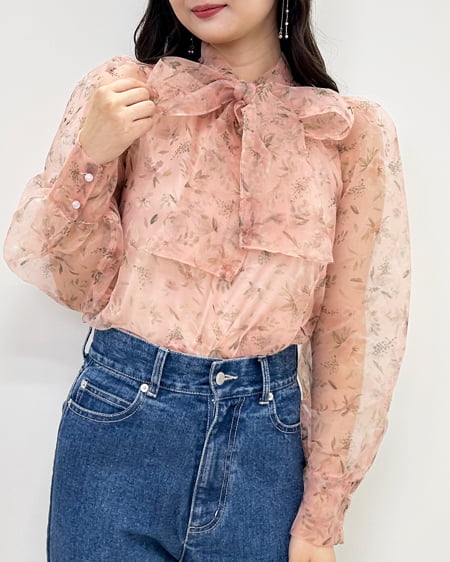 花柄シアーハイネックボウタイブラウス｜INGNI(イング) 公式通販