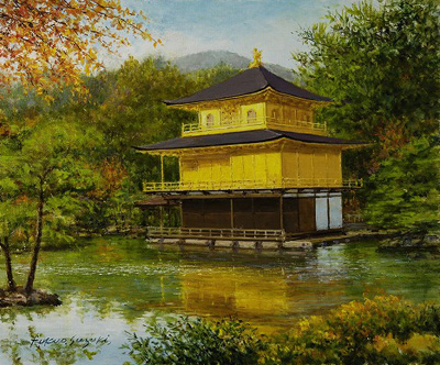 作者名：鈴木 ・作者名：鈴木 福男 ・画題：水辺の白い館 ・技法：油彩