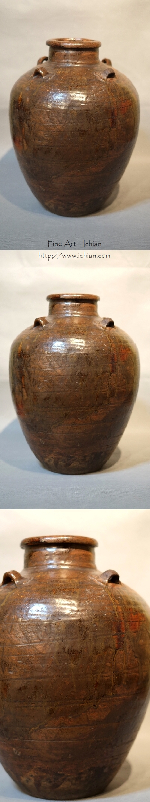 瀬戸焼 美濃焼 古瀬戸 柿釉 双耳花入 小壷 鉄漿壷 時代箱付 V R5187