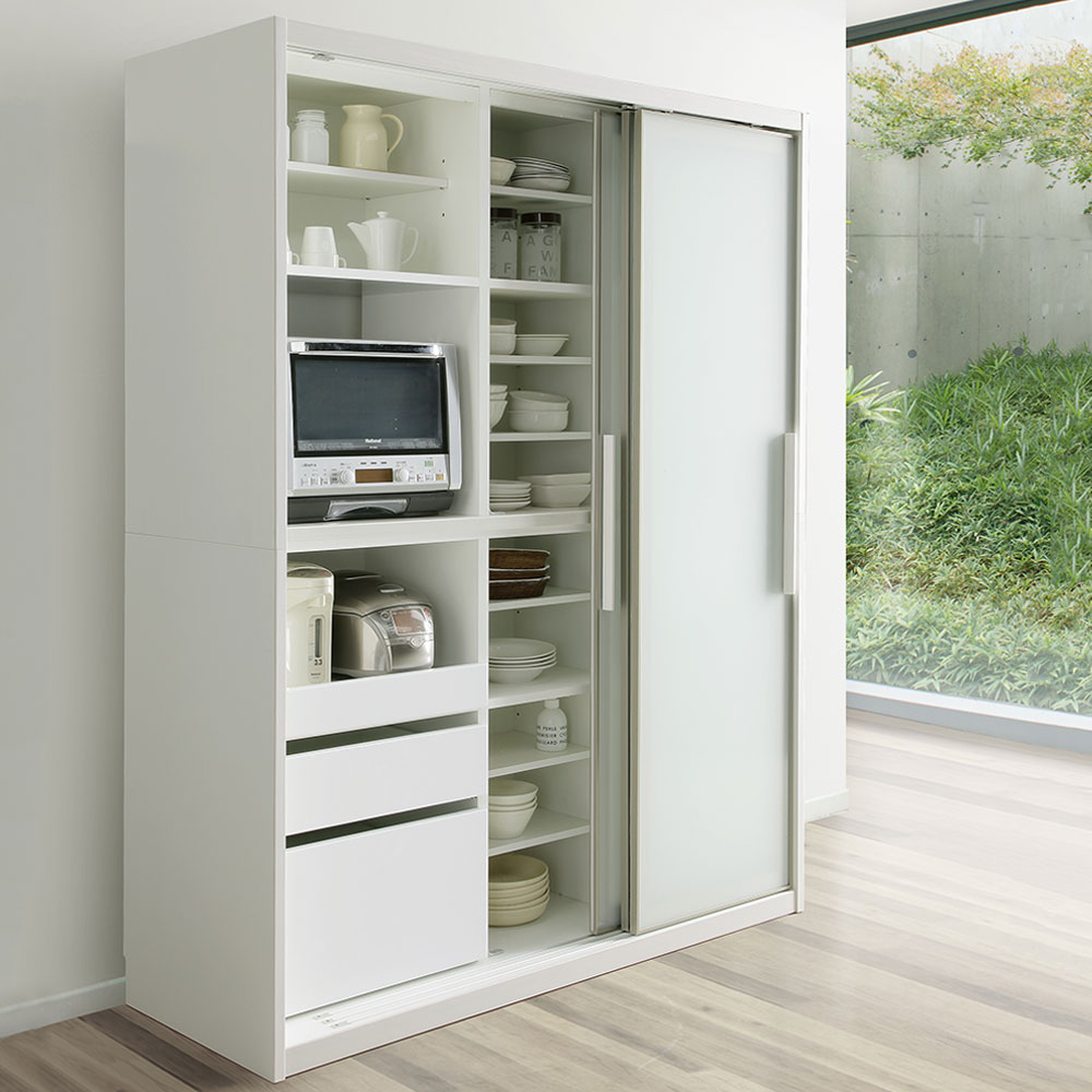 キッチンボード「ネロ」ホワイト 奥行56cm 高さ200cm 幅全2サイズ