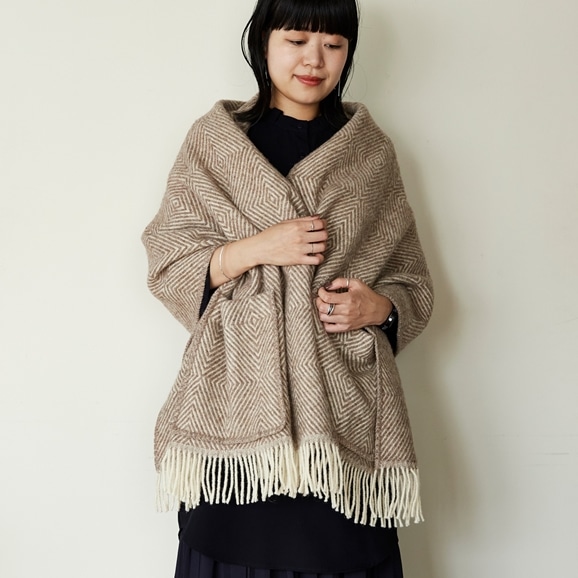 LAPUAN KANKURIT ポケットショール ブラウン×ホワイト｜ファッション