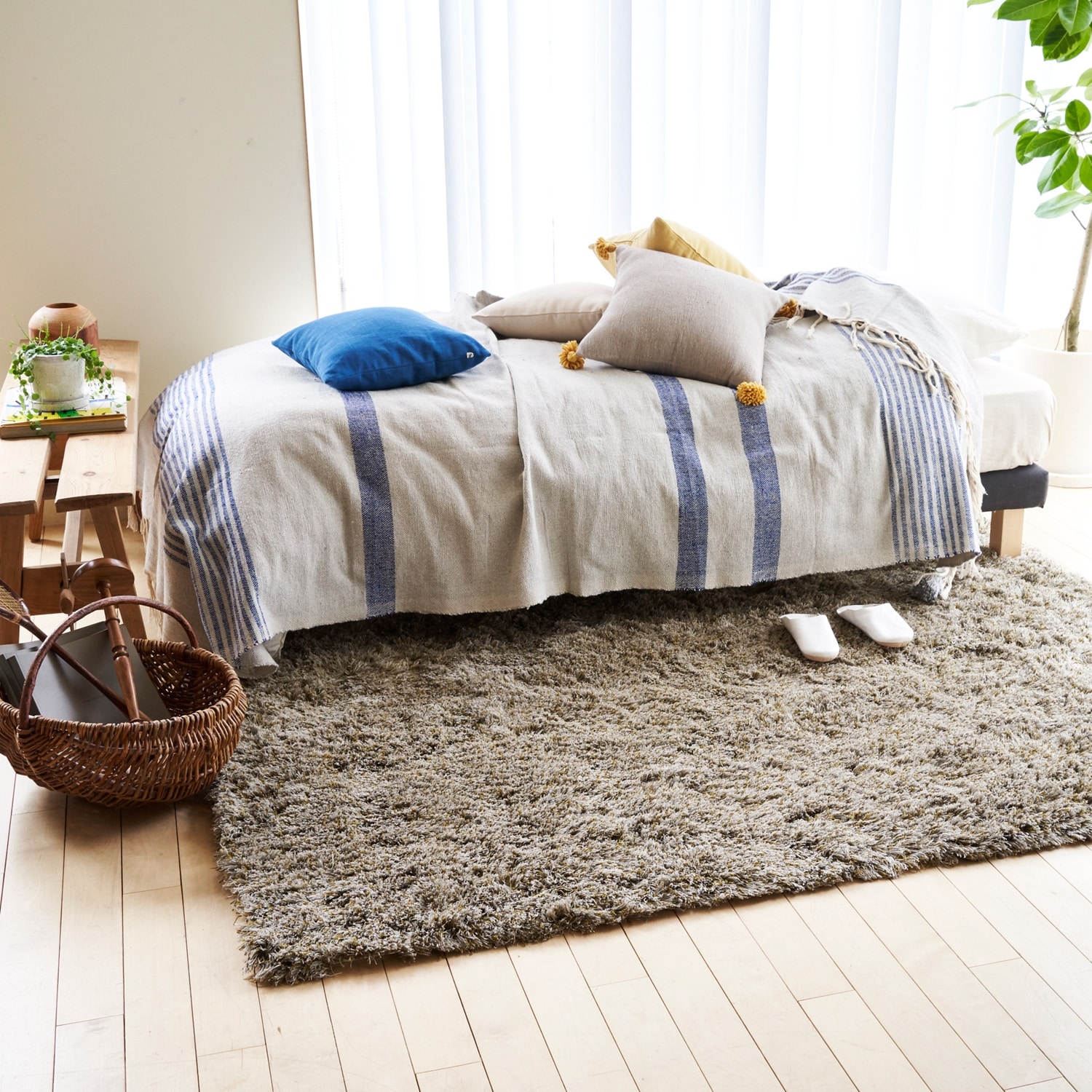 ラグ Fioriリネン・コットン40 長方形150×200cm マスタード｜ラグ一覧