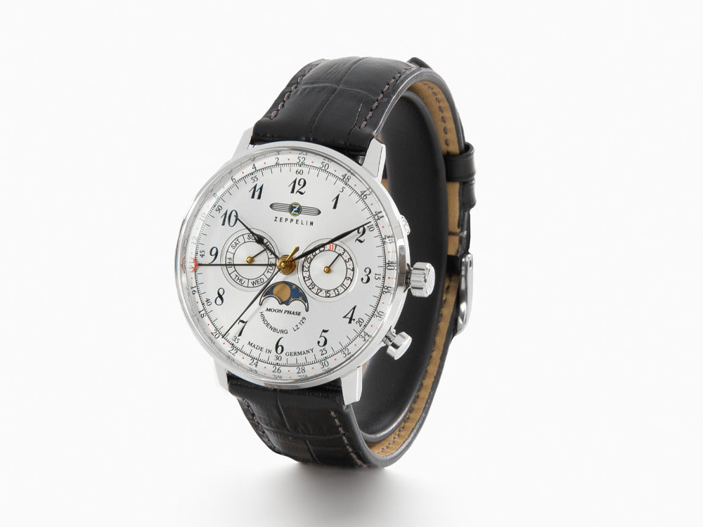 Zeppelin LZ 129 Hindenburg Moonphase Quartz Watch, Silver, 40 mm