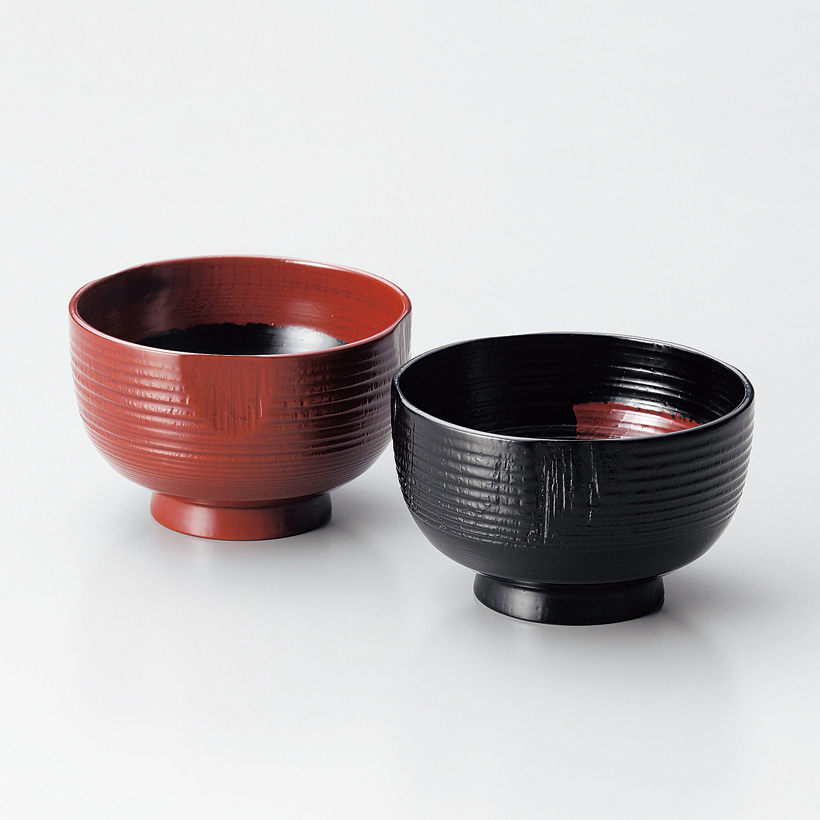 夫婦汁椀 荒挽き 古代朱・黒 2客セット 木製 漆塗り（製造中止） 漆器