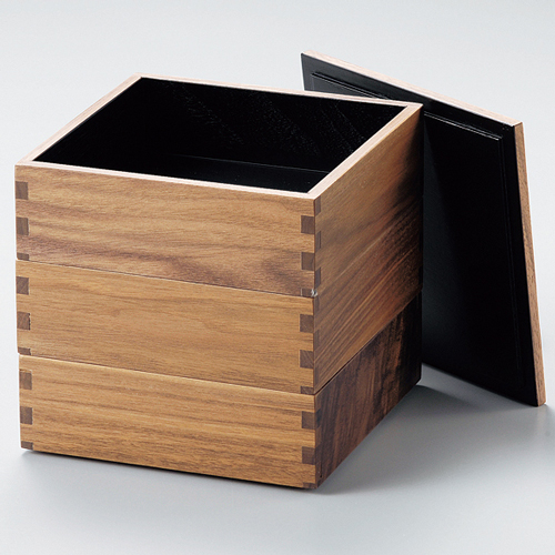 三段重 ウォールナット 内黒 5寸 木製 12-15002 漆器の井助