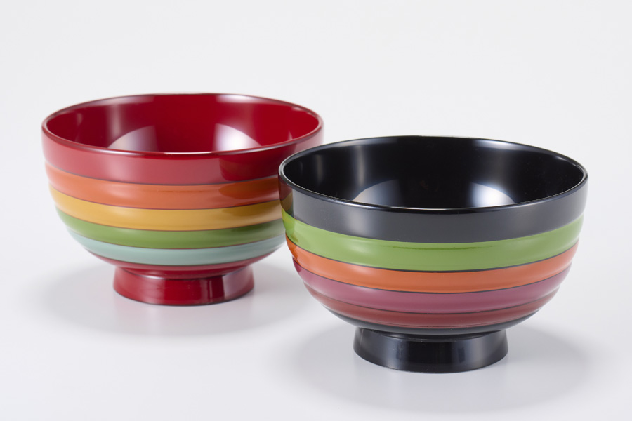 汁椀 独楽文様 朱/黒 木製 漆塗り FC3-3/4 漆器の井助