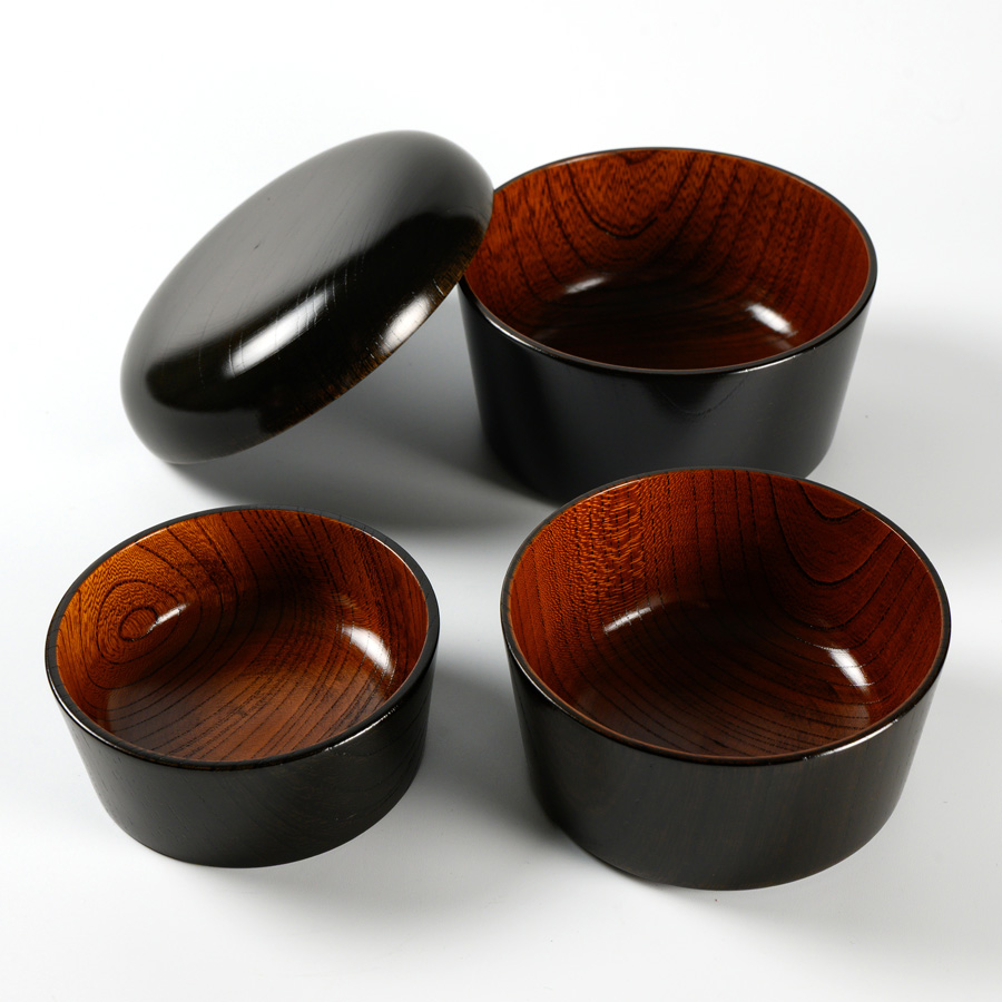 入子三段小重 響樹 木製 漆塗り 漆器の井助