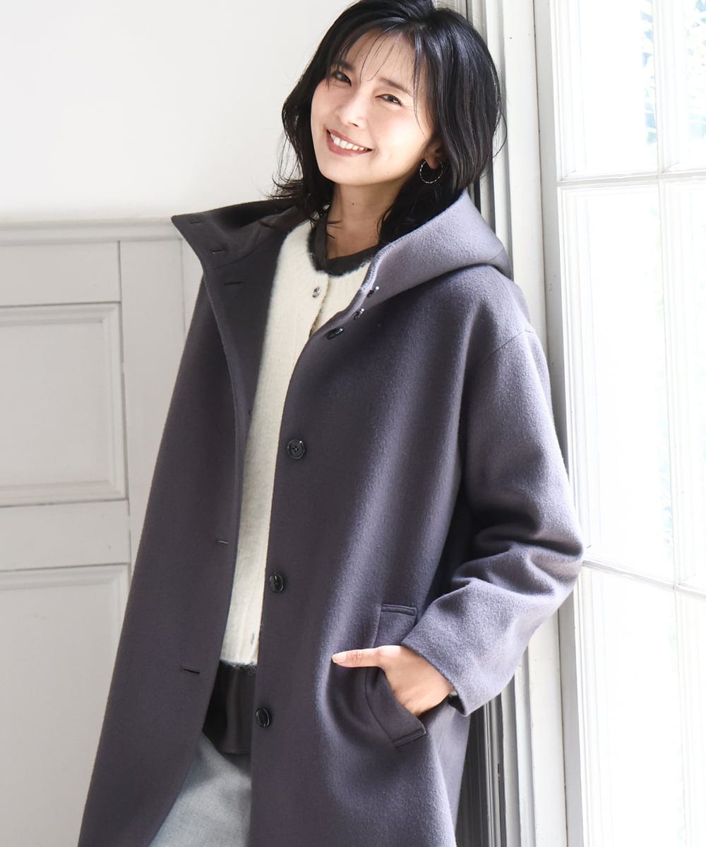 SUPER100sウール フーデットミドルコート(その他のコート・ブルゾン