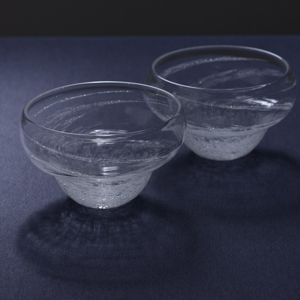 ガラス工芸 山巓堂 末國清吉作 台付盃 共箱 N 9128 ガラス工芸 山巓堂